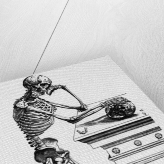 Print of a Skeleton Contemplating a Skull by Anonymous