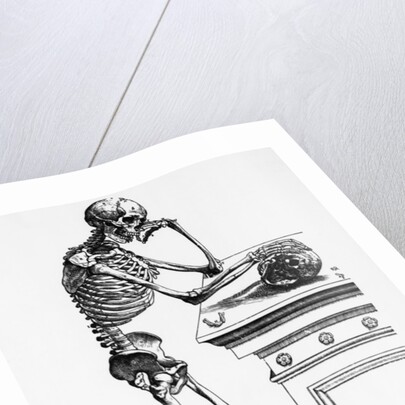 Print of a Skeleton Contemplating a Skull by Anonymous