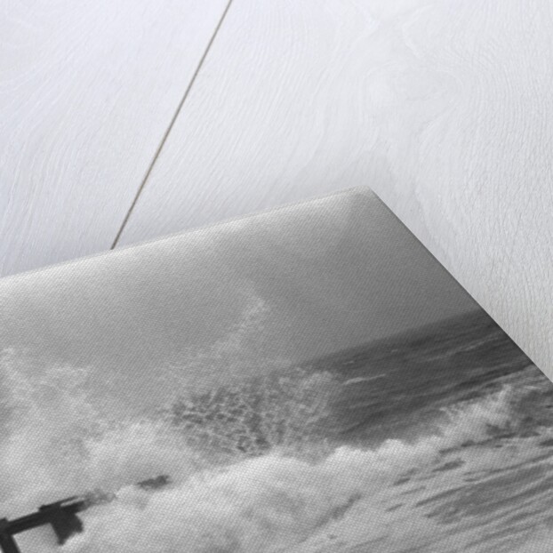 High Waves Crash On Boardwalk Pier by Anonymous