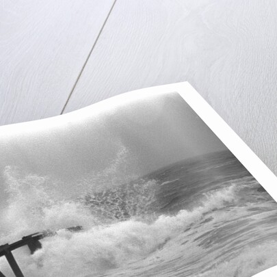 High Waves Crash On Boardwalk Pier by Anonymous