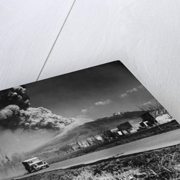 Jeeps Spped Away As Vesuvius Spits Cloud by Anonymous