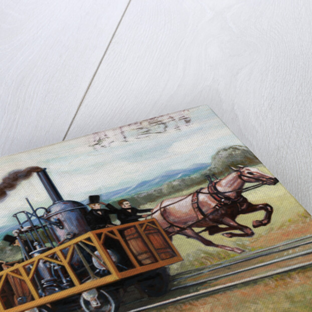 Illustration of a Race Between a Locomotive and a Horse-Drawn Car by Anonymous