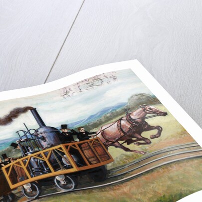 Illustration of a Race Between a Locomotive and a Horse-Drawn Car by Anonymous