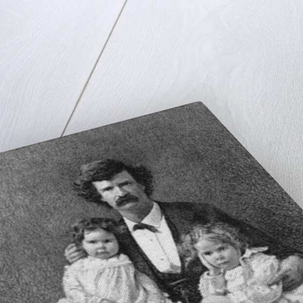 Samuel Clemens Holding Daughters/Etching by Anonymous