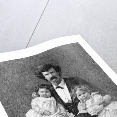 Samuel Clemens Holding Daughters/Etching by Anonymous
