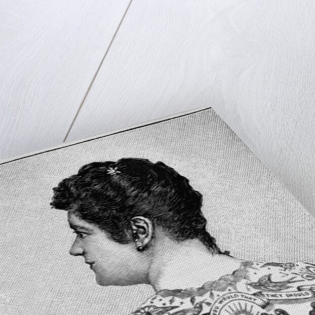 Woman W/Elaborate Tattoos - Woodcut by Anonymous