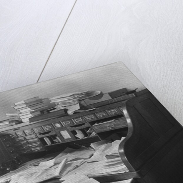 Rolltop Desk Littered with Books and Papers by Anonymous