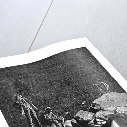 Illus. Of Men On Rocks W/Crashed Craft by Anonymous