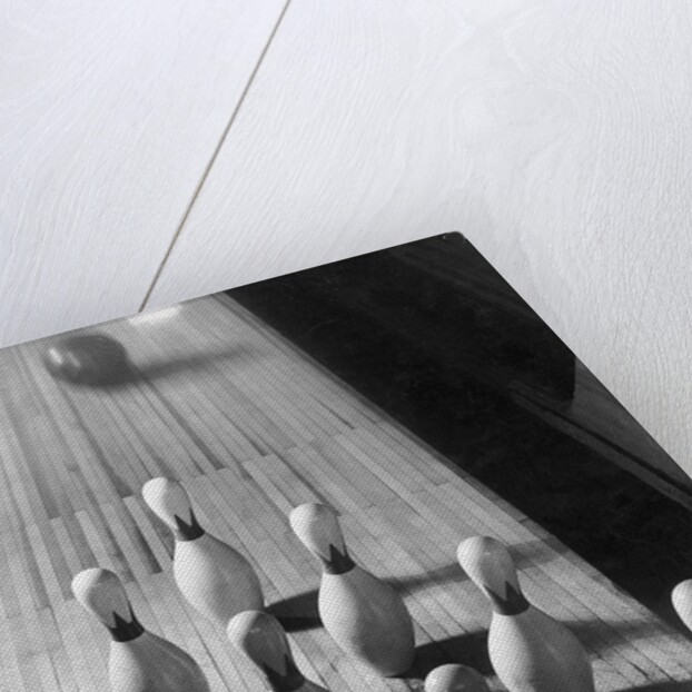 Bowling Ball Rolling Toward Pins by Anonymous