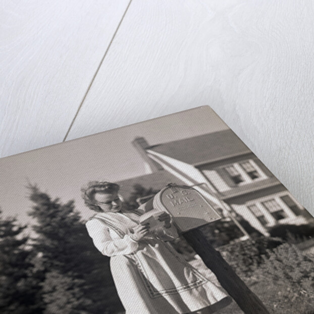 Woman Reading Mail by Mail Box by Anonymous