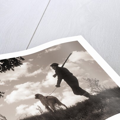 Hunter Walking with Bird Dog by Anonymous