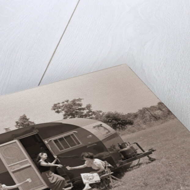 Women Gather Outside Trailer Home by Anonymous