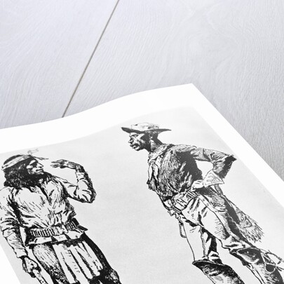 Illustration of Native American Communicating in Sign Language to Black Cavalryman by Frederic Remington