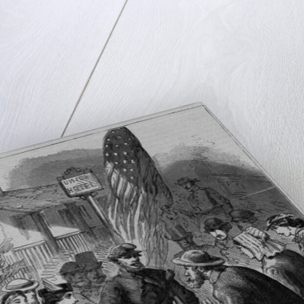 A veteran with a crutch stands with a crowd around him by Anonymous