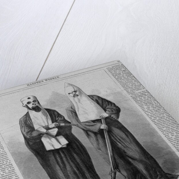Page with text and diagram. Two members of the Ku-Klux-Klan in their disguises by Anonymous