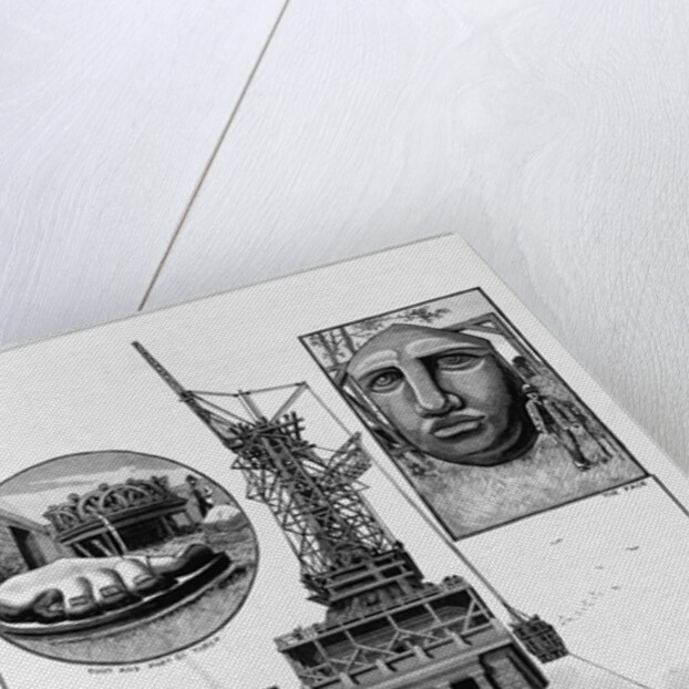 New York - progress of the work on Bartholdi's Statue of "Liberty," Bedloe's Island. From a sketch by a staff artist by Anonymous