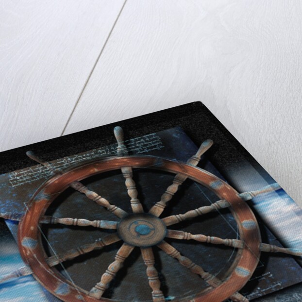 World Map and Ship's Wheel by Anonymous