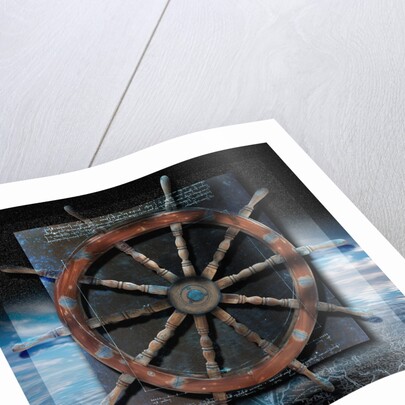 World Map and Ship's Wheel by Anonymous