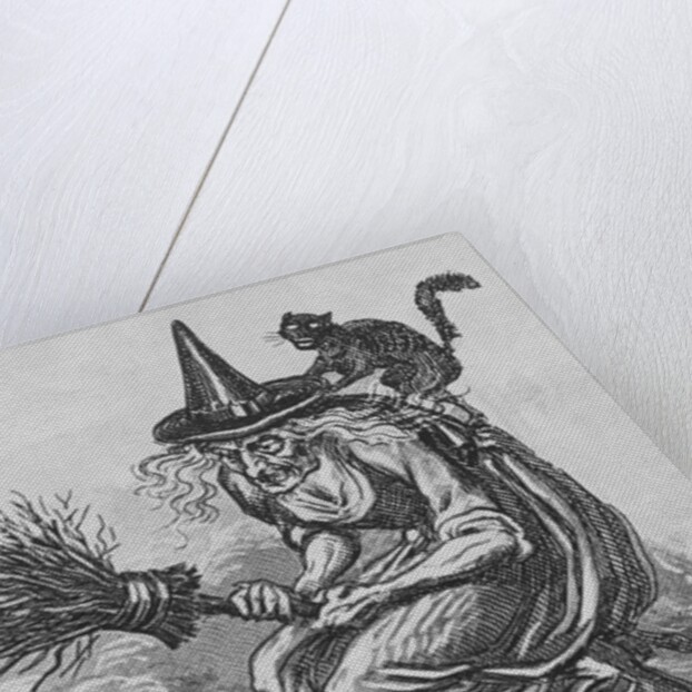 Engraving of a Witch Flying on a Broomstick by Anonymous