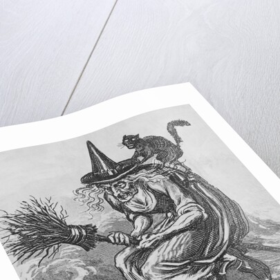 Engraving of a Witch Flying on a Broomstick by Anonymous
