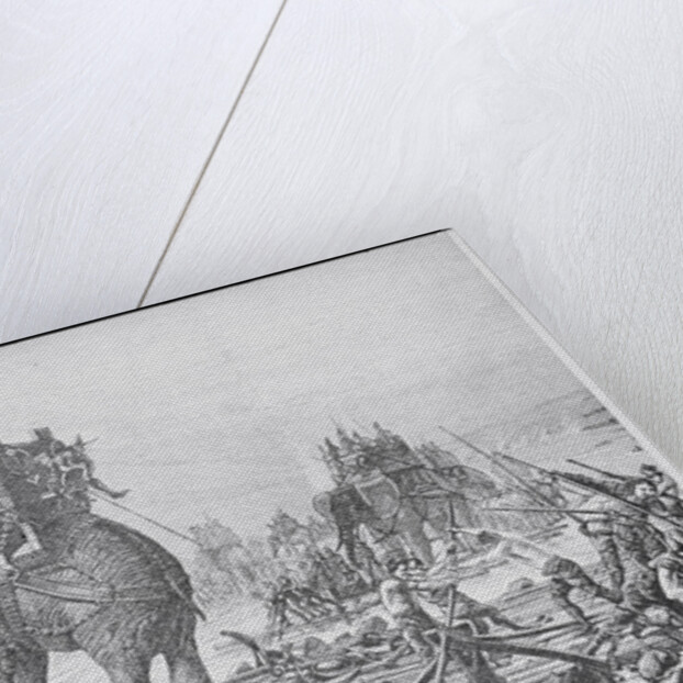 Soldiers with Elephant Crossing River by Anonymous