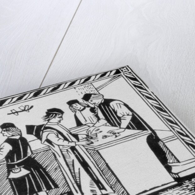 15th-Century Woodcut of an Italian Banking House by Anonymous