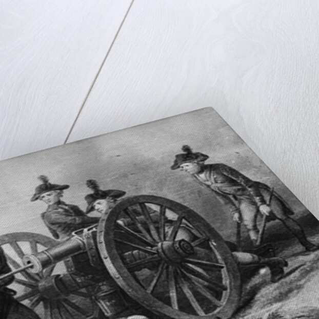 Engraving of Molly Pitcher Loading Cannon at the Battle of Monmouth by Anonymous