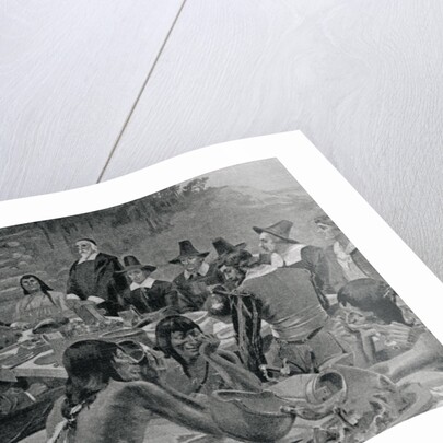 Pilgrims and Indians at First Thanksgiving Dinner by Anonymous