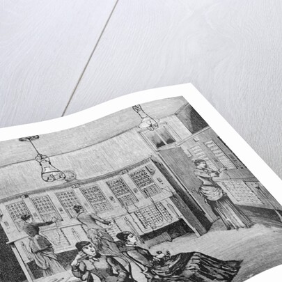 Woodcut Depiction of Early Telephone Room by Anonymous