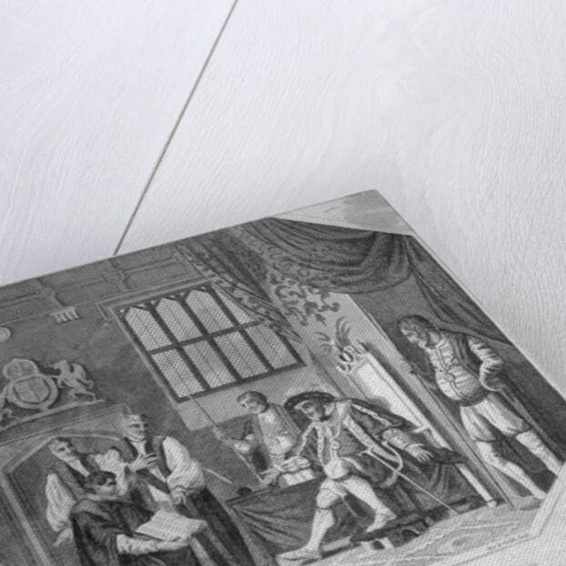 The First English Translation of the Bible Presented to Henry VIII Engraving by Anonymous