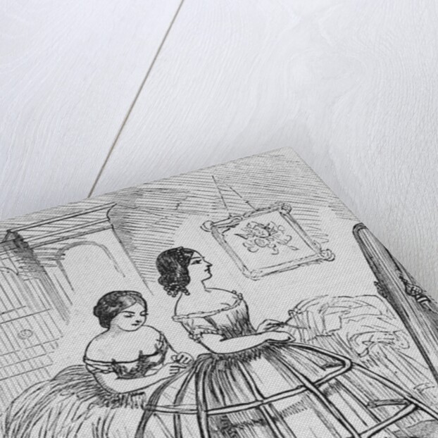 Woman Adjusting Hoop Skirt by Anonymous