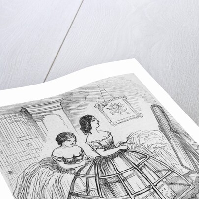 Woman Adjusting Hoop Skirt by Anonymous