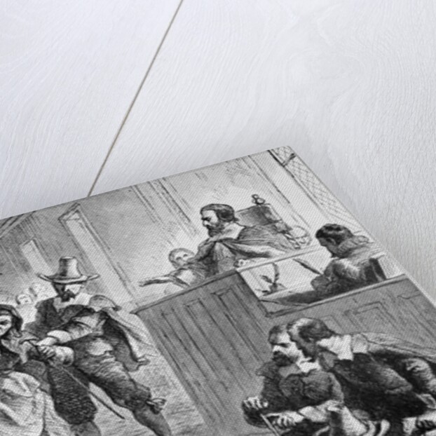 Engraving of a Suspect Fainting Before Judge During Witch Hunt Trial by Darley