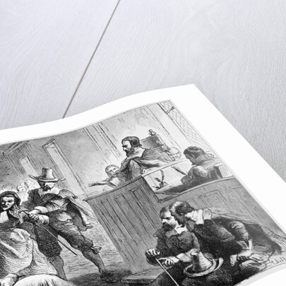 Engraving of a Suspect Fainting Before Judge During Witch Hunt Trial by Darley