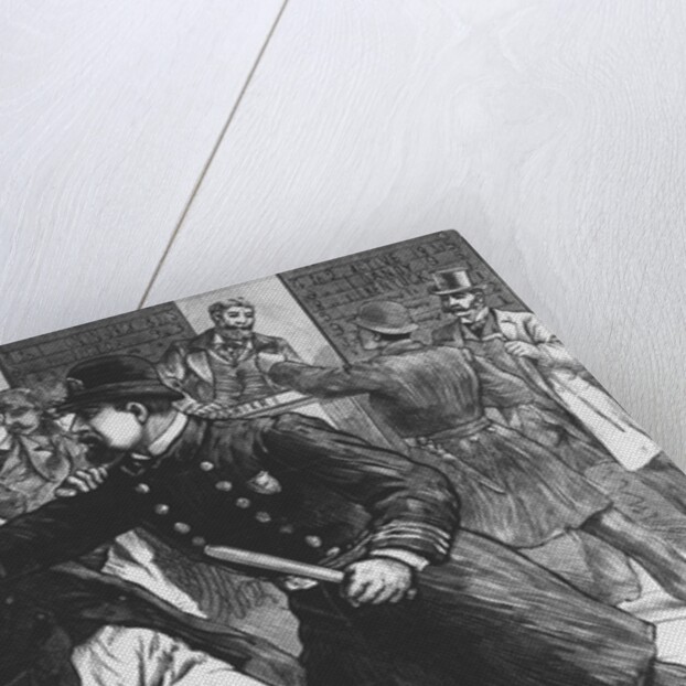 Woodcut Print of Police Raiding Bookie Room by Anonymous