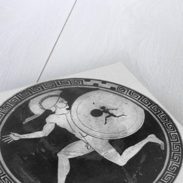 Red Figure Vase Painting with Greek Soldier Holding a Shield by Anonymous