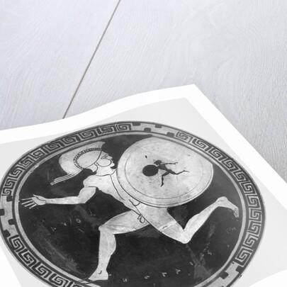 Red Figure Vase Painting with Greek Soldier Holding a Shield by Anonymous