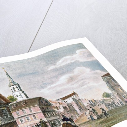 Church and Travelers in Street Scene of Early Philadelphia by Anonymous
