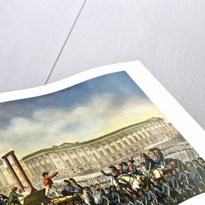 Illustration of Executioner Holding Head of Louis XVI as Crowd Looks by Anonymous