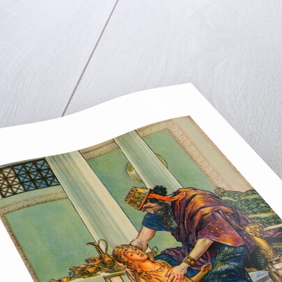 Illustration of King Midas Seeing Daughter Turning into Gold by C.E. Brock