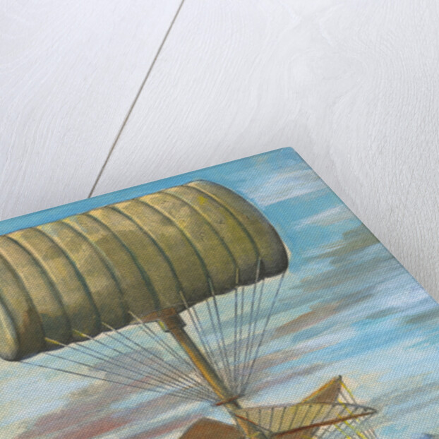 Men Sitting in Early Flying Invention by Anonymous