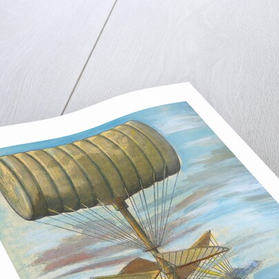 Men Sitting in Early Flying Invention by Anonymous