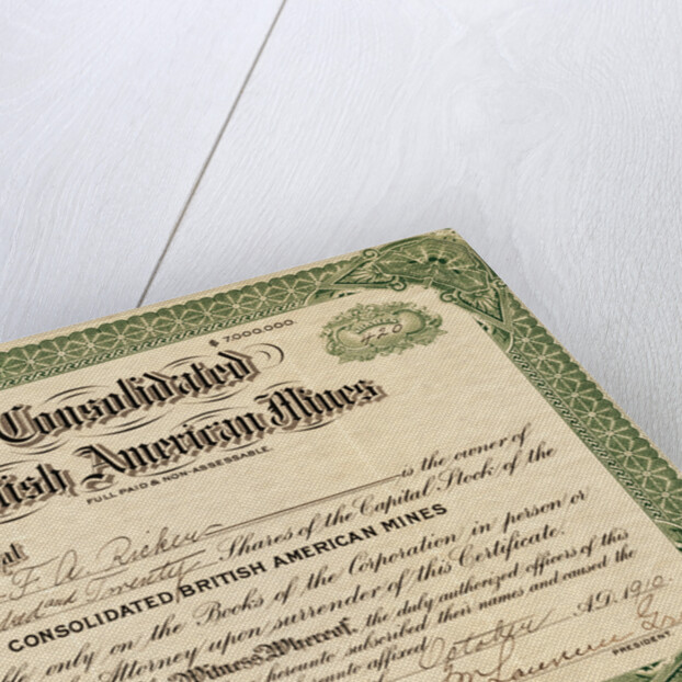 British American Mines Certificate by Anonymous