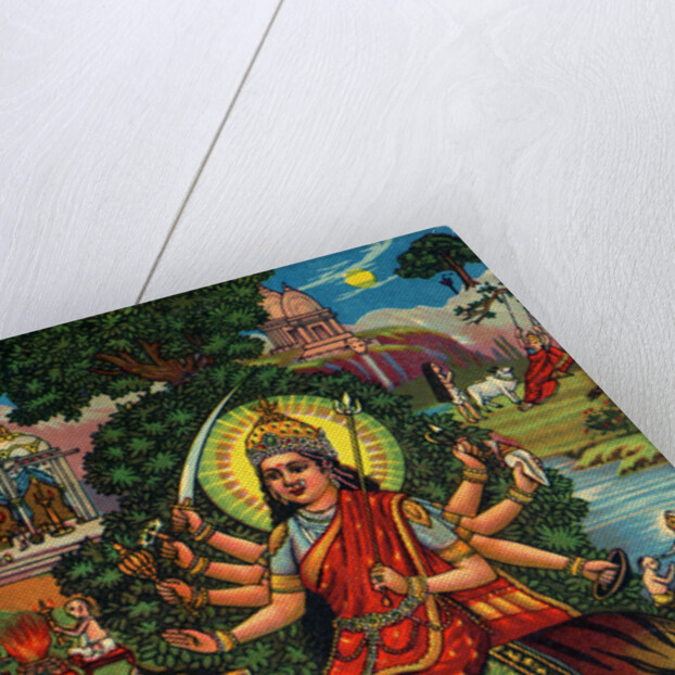 Indian Goddess Durga on Picturesque Background by Anonymous