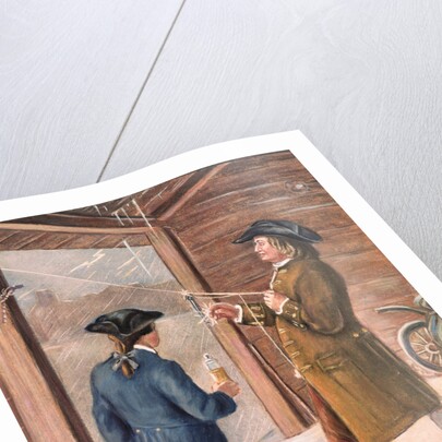 Illustration of Benjamin Franklin and Assistant Performing Lightning Experiment by Anonymous