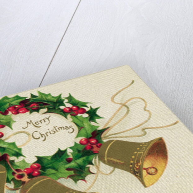 Christmas Card with Wreath of Holly and a Trio of Bells by Anonymous