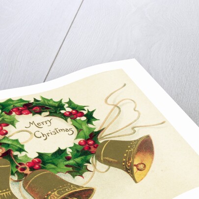 Christmas Card with Wreath of Holly and a Trio of Bells by Anonymous