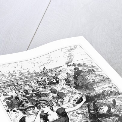 Print of People Running from Garbage at Coney Island by Anonymous