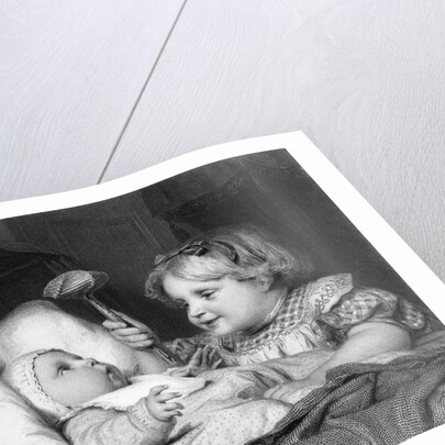 Girl Waving Rattle at Infant by Anonymous