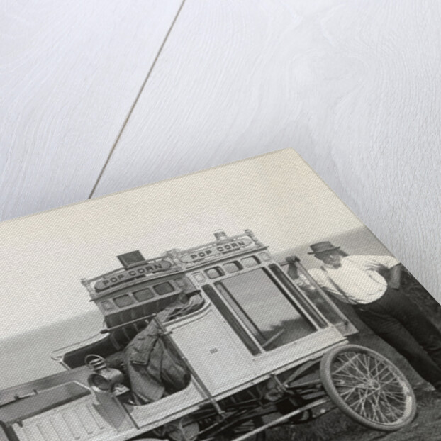 Portrait of Early Popcorn Vendor Next to His Automobile by Anonymous